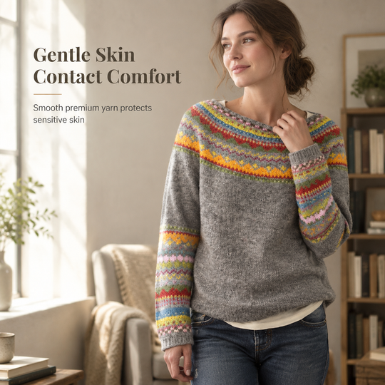 Women's Loose Fit Crewneck Color Block Knit Pullover Sweater