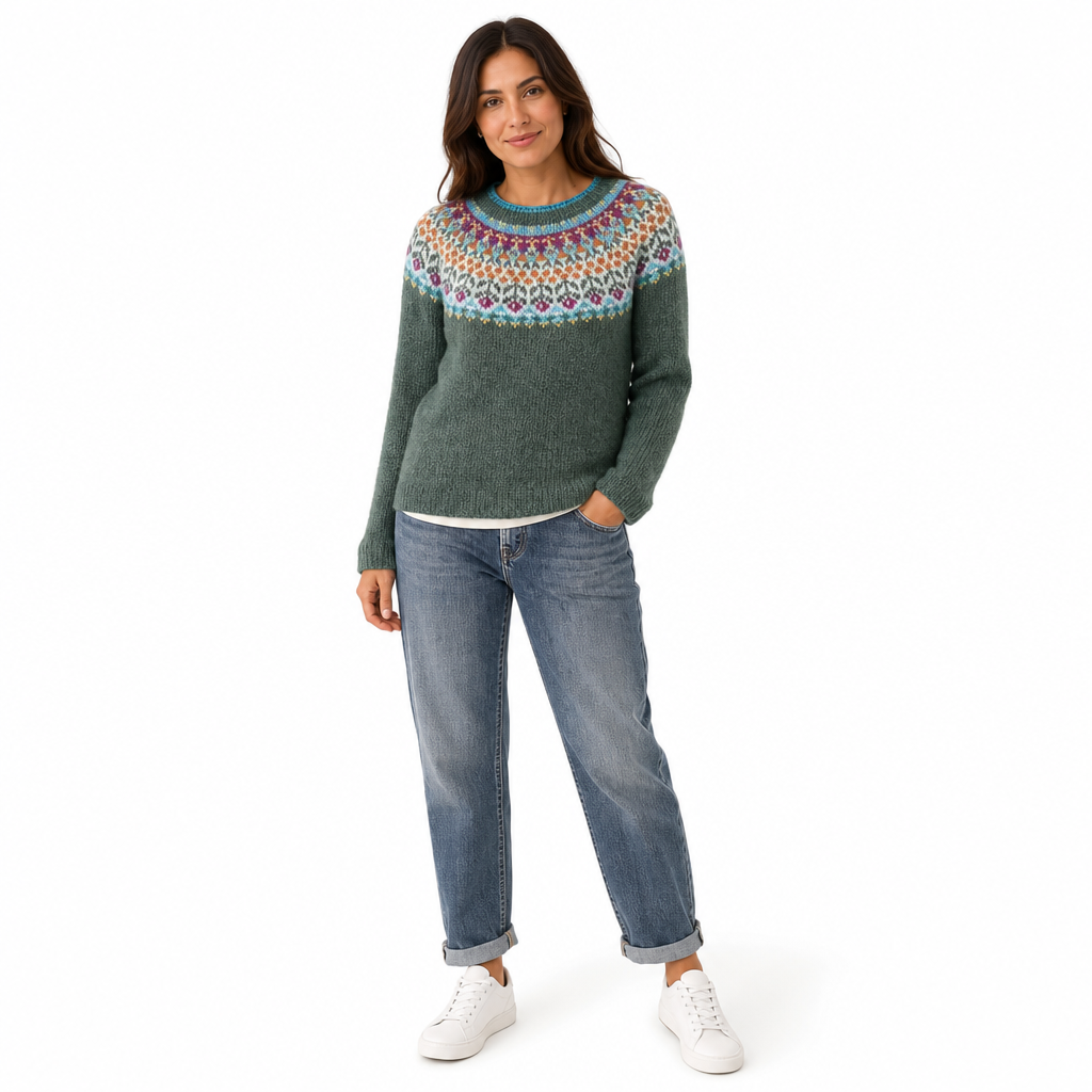 Women's Loose Fit Crewneck Color Block Knit Pullover Sweater