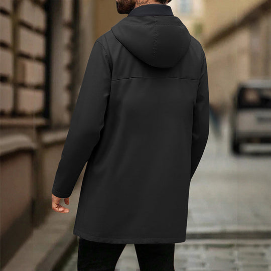 🧥 Balanced Coverage, Wind-Ready Comfort | Men's Mid-Length Hooded Windbreaker Trench