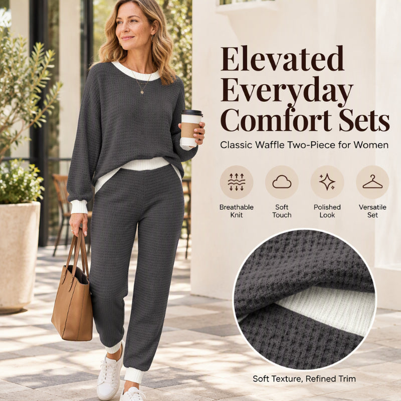 Women's Casual Waffle Knit 2-Piece Set