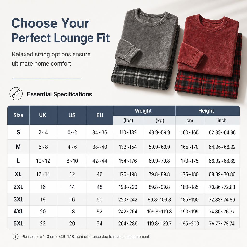 Men's Soft Plush Knit Loungewear Pajama Set with Solid Crewneck Top and Plaid Pants