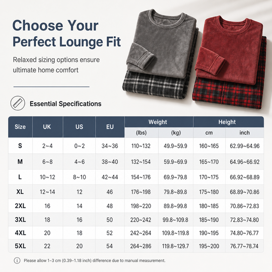 Men's Soft Plush Knit Loungewear Pajama Set with Solid Crewneck Top and Plaid Pants