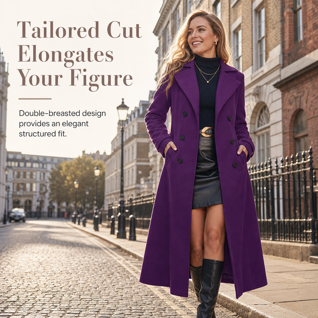 ✨ Elegant Commuter Coat: Women's Textured Double-Breasted Longline Coat ☕
