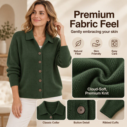 🧶 Polished Collar Detail, Easy Layered Comfort | Women's Collared Button-Down Knit Cardigan