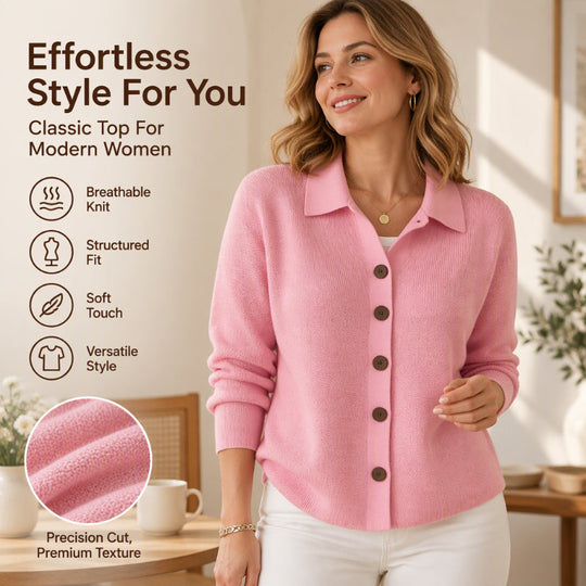 🧶 Polished Collar Detail, Easy Layered Comfort | Women's Collared Button-Down Knit Cardigan