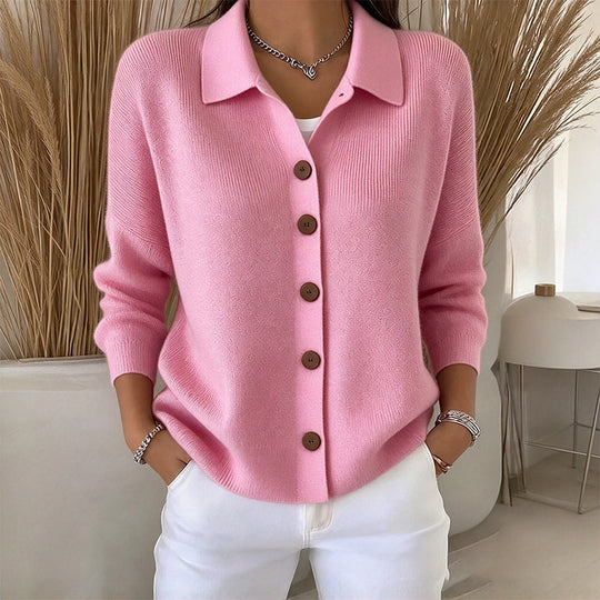 🧶 Polished Collar Detail, Easy Layered Comfort | Women's Collared Button-Down Knit Cardigan
