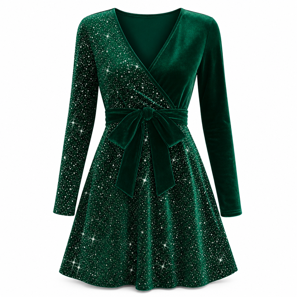 Sexy Women's V-Neck Asymmetrical Hem Sequin Dress – Glamorous & Party-Ready