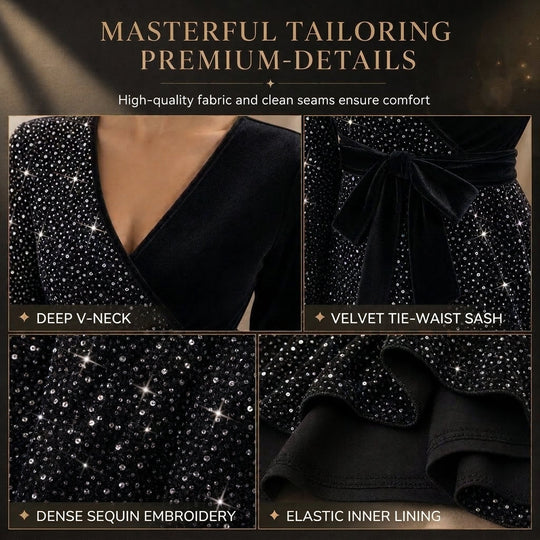Sexy Women's V-Neck Asymmetrical Hem Sequin Dress – Glamorous & Party-Ready