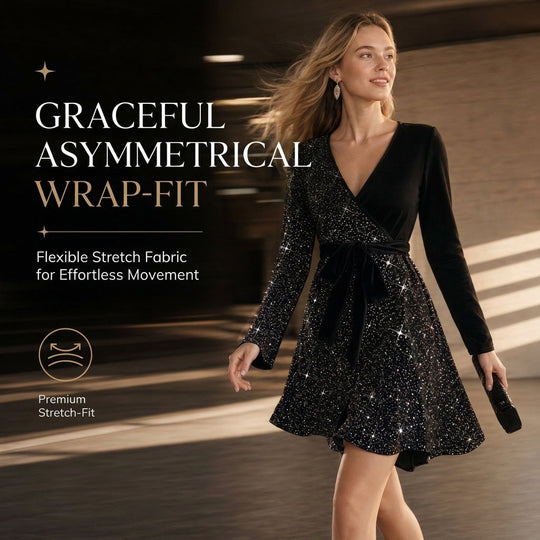 Sexy Women's V-Neck Asymmetrical Hem Sequin Dress – Glamorous & Party-Ready
