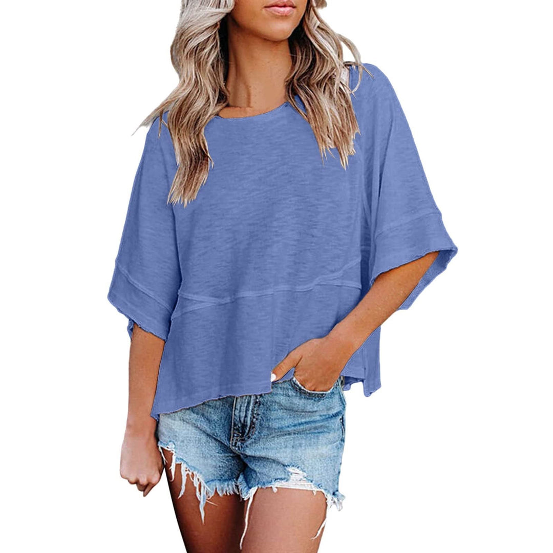 ✨2026 HOT SALE 50% OFF💃🌸Women's Solid Color Splicing Loose Five Points Flare Sleeve T-Shirt